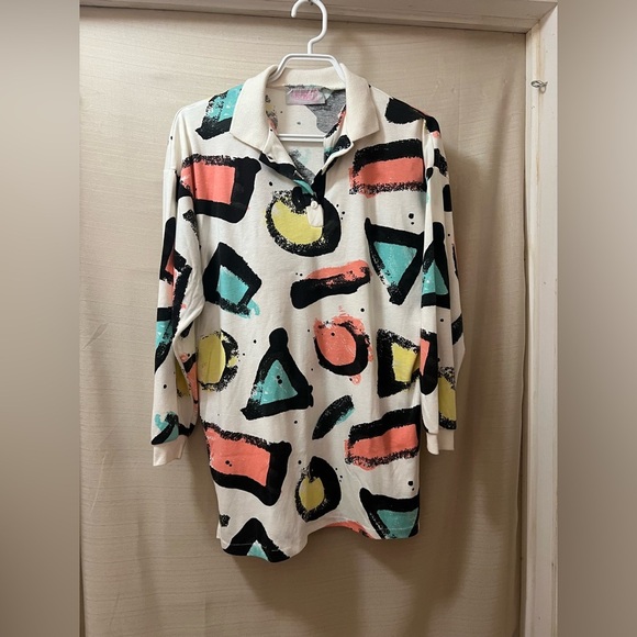 ⚫️ BOGO Conspiracy Men’s Colorful Geometric Shape Print Shirt Size Medium (ish) - Picture 1 of 6